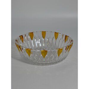 Vintage Glass Bowl With Amber Tinted Petal Detailing & Diamond Cut Design